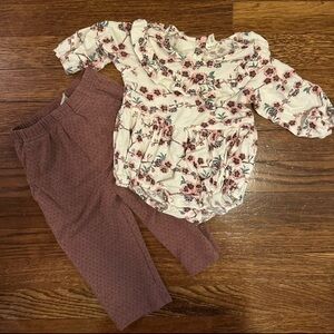 Kate Quinn bundle outfit floral bubble romper with wide leg pants 12-18 months